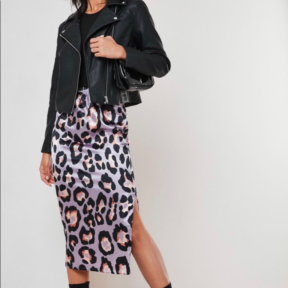 leopard print satin slip midi skirt